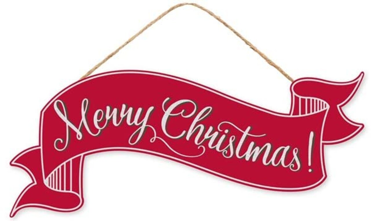 15" Merry Christmas Banner Sign with Glitter - Red, White - For Wreath Accents, Crafts, and Decorations